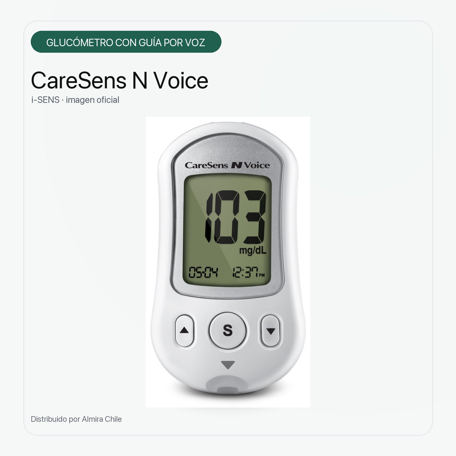 Glucómetro CareSens N Voice con Guía por Voz y Pantalla Grande